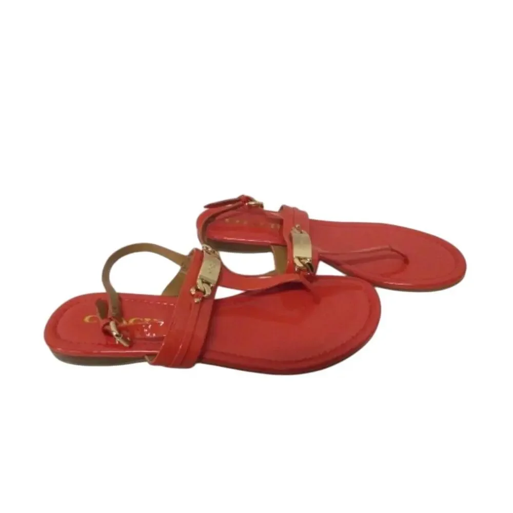 Coach CATERINE Thong Sandals – Coral Patent Gold Hardware Sz 7.5